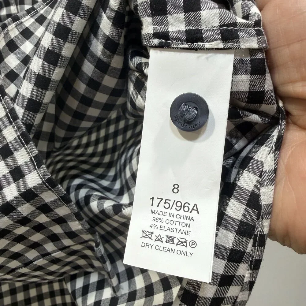 KATE SPADE Size 8 Mini Gingham Ruffle Sleeveless Button Down Shirt Black White